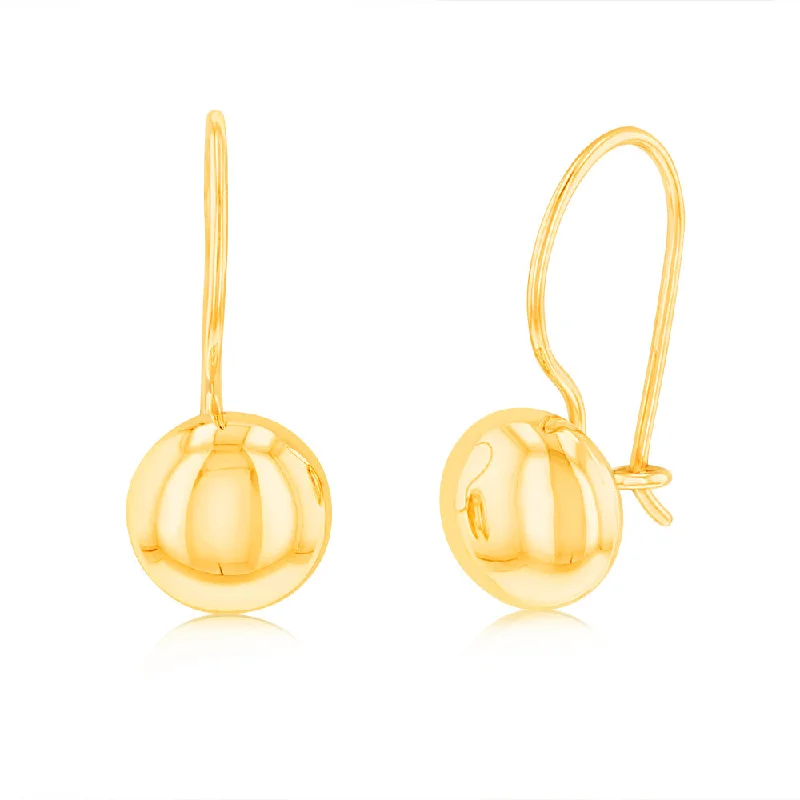 radiant gemstone stud drop earrings for women -9ct Yellow Gold Polished 6.9mm Flat Euroball Hook Earrings