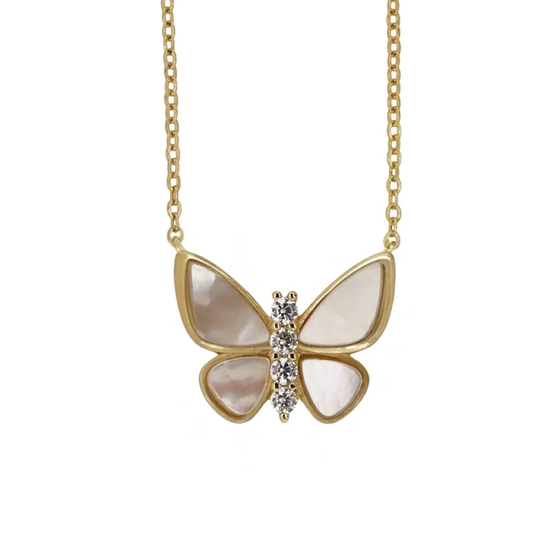 romantic gemstone pendants for women -AVERY | MOP and Cubic Zirconia Butterfly Charm Necklace