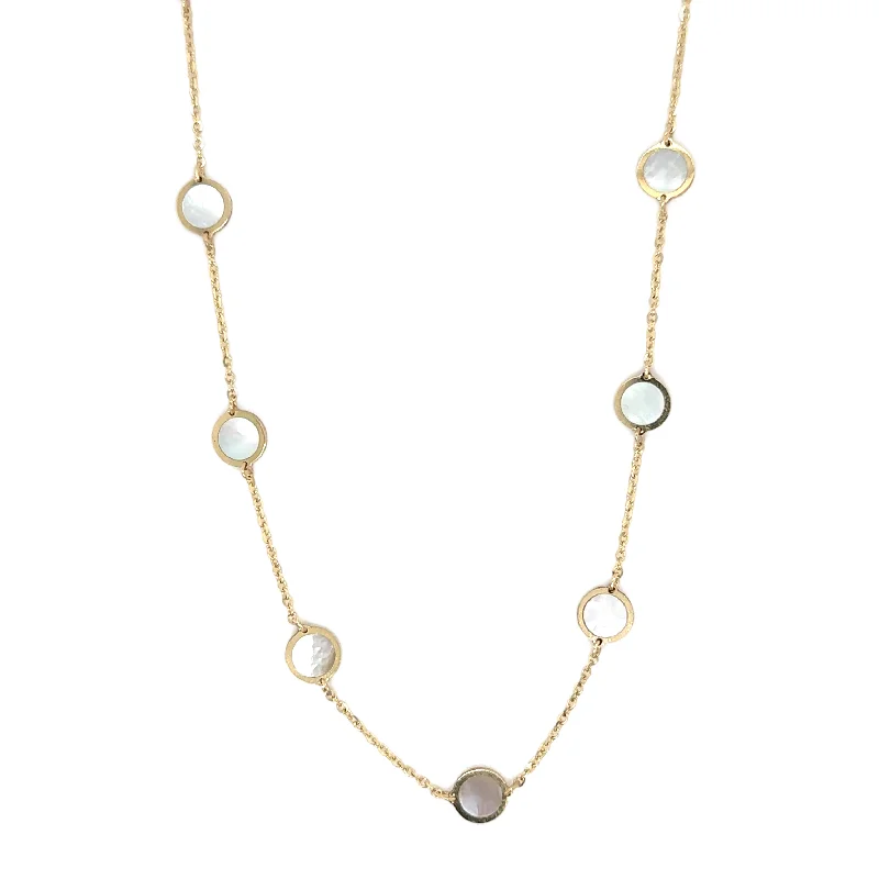 sparkling infinity necklaces for women -Mother of Pearl Disk Station Necklace