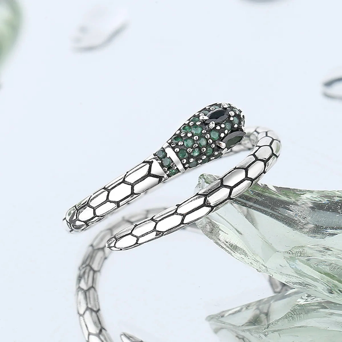 fashion rings for women with diamonds -Retro Snake 925 Silver Inlay Zircon Rings