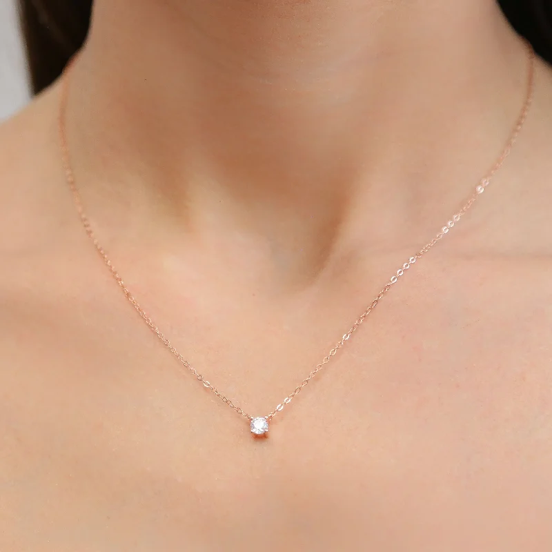 radiant pendant necklaces with diamonds for women -LUMI - Rose Gold Dainty Chain with CZ stone Necklace