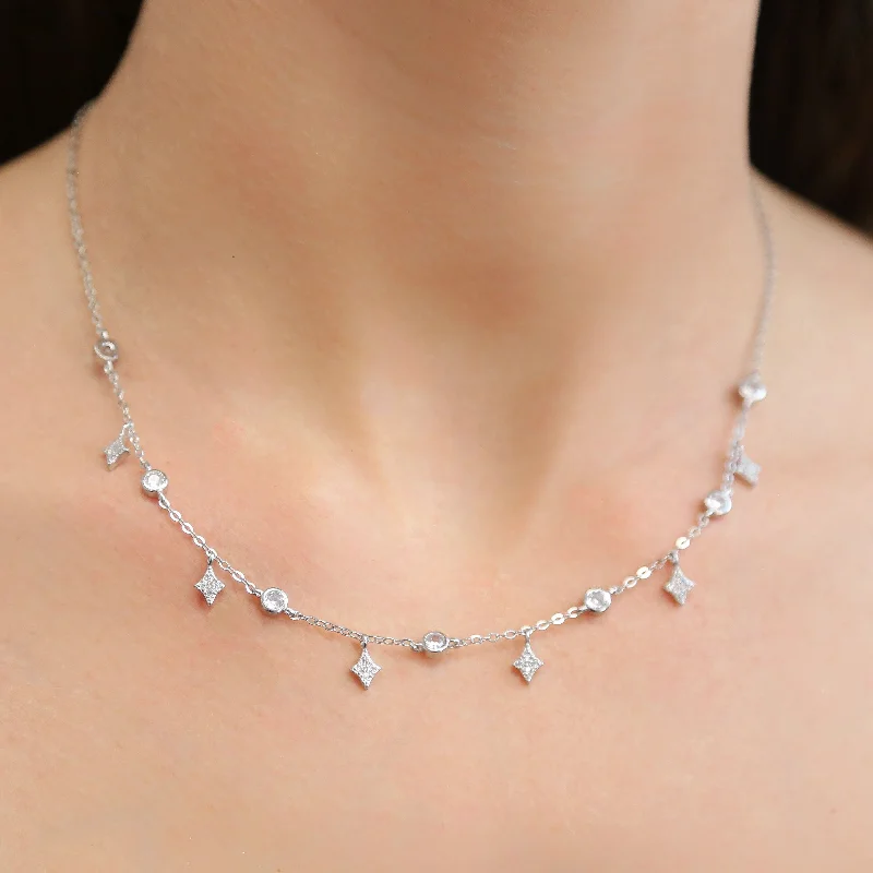 luxury moonstone necklaces for women -NOVA - Silver dainty chain Necklace with Cubic Zirconia Charms