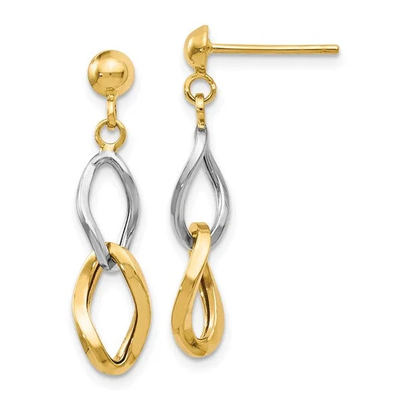 radiant gemstone earrings for women -14k Two Tone Gold Open Link Dangle Earrings