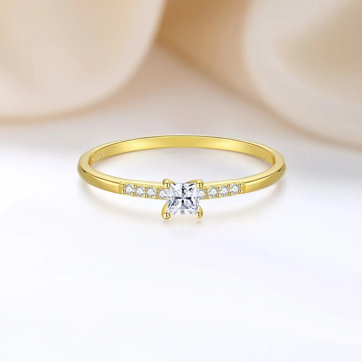 women’s engagement rings with diamonds -18K Gold Plated Sterling Silver Zircon Square Rings