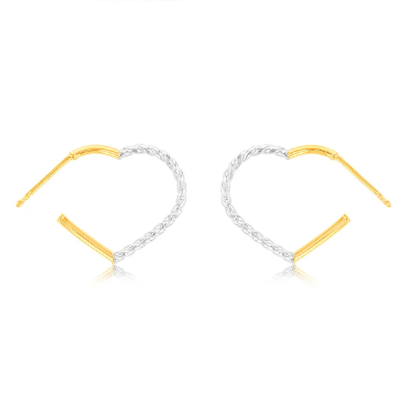 luxury crystal drop earrings for women -9ct Yellow Gold Silverfilled Two Tone Heart 3/4th Hoop Earrings