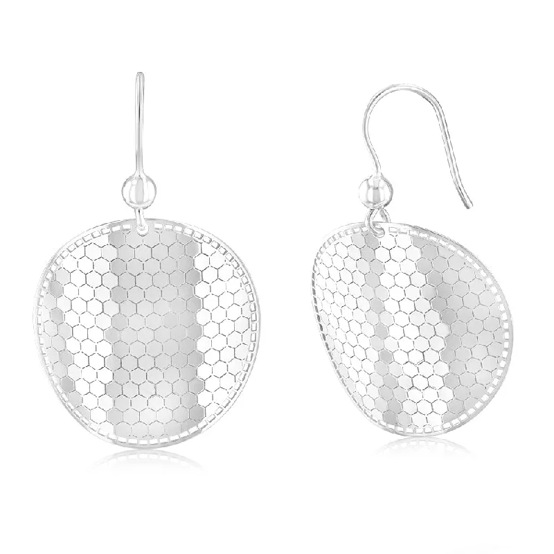 chic gemstone stud earrings for women -Sterling Silver Mosaic Pattern Disc hook Earrings