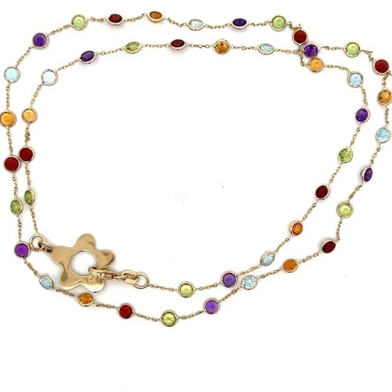 gemstone drop pendants for women -Rainbow Gemstone Station Chain Necklace with Wildflower Clasp