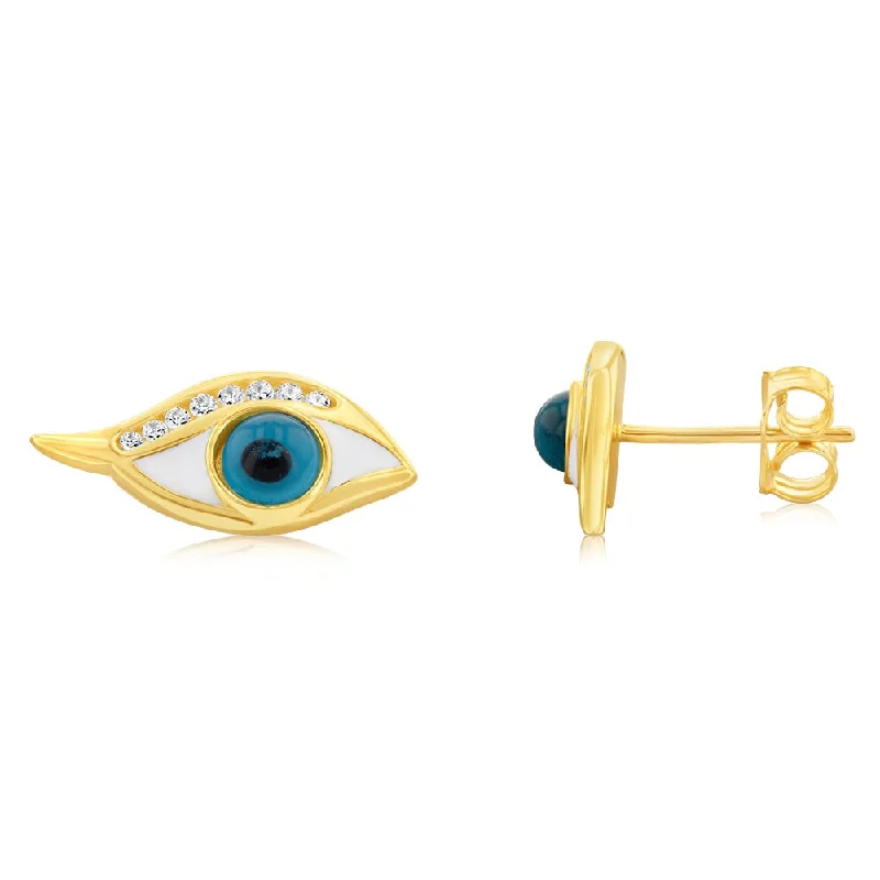 chic drop gemstone earrings for women -9ct Yellow Gold Cubic Zirconia Evil Eye Stud Earrings