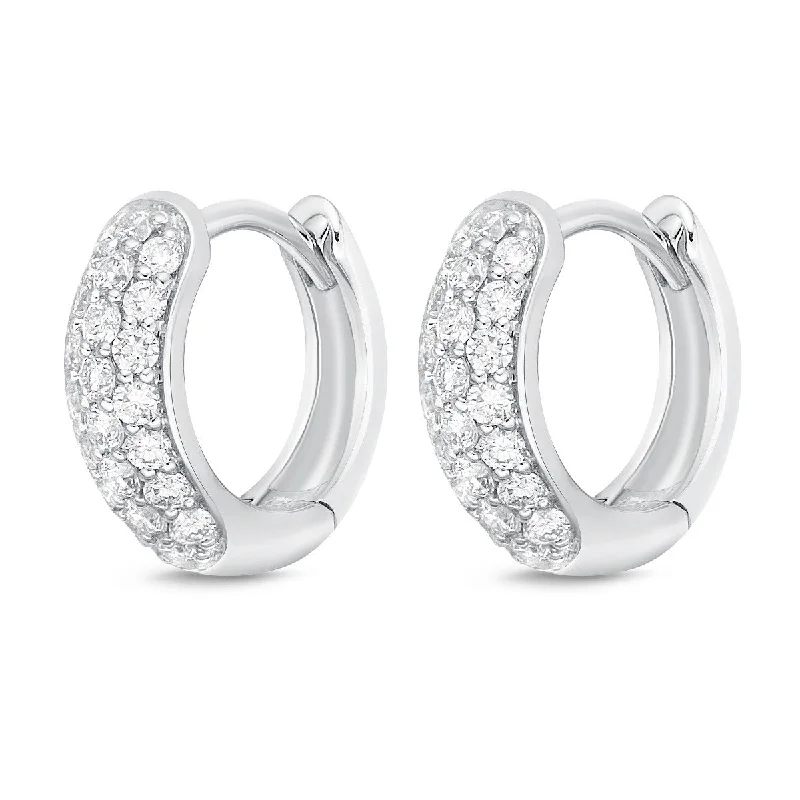 radiant diamond stud earrings for women -Memoire 18k White Gold Pave Diamond Huggie Hoop Earrings