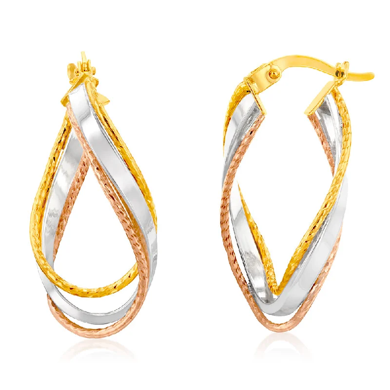 vintage crystal earrings for women -9ct Yellow Gold Twisted Fancy Hoop Earrings