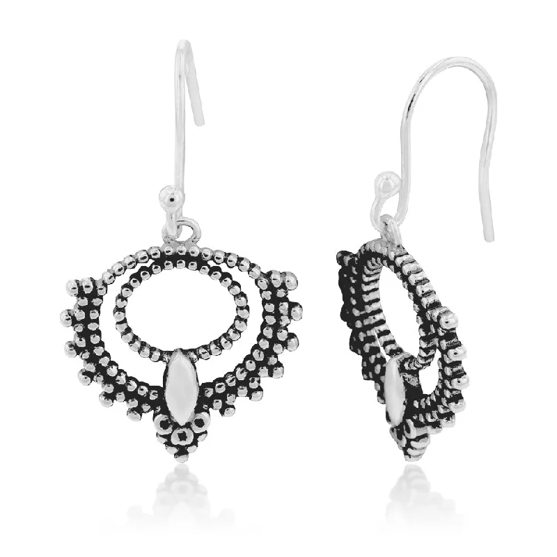 fashion rhinestone earrings for women -Sterling Silver Fancy Antique Drop Hook Earrings