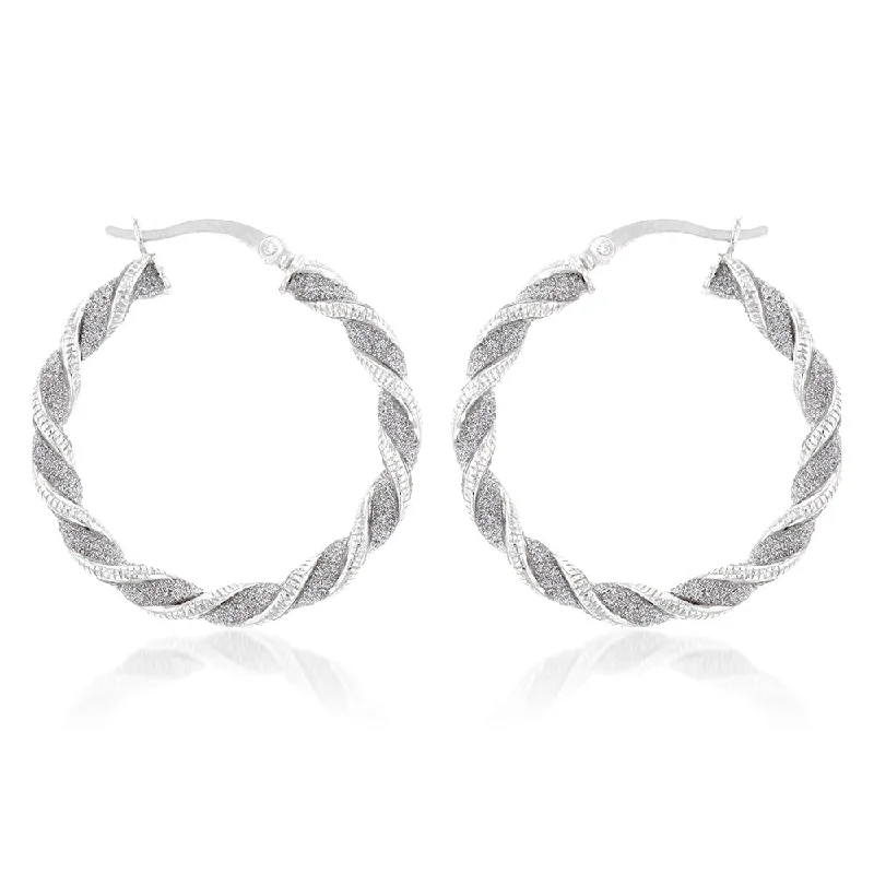 gemstone stud earrings for women -Sterling Silver Patterned Twisted Hoop Earrings