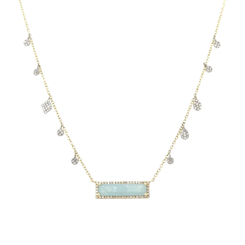 sparkling gemstone pendant necklaces for women -Milky Aquamarine Bar & Diamond Confetti Necklace