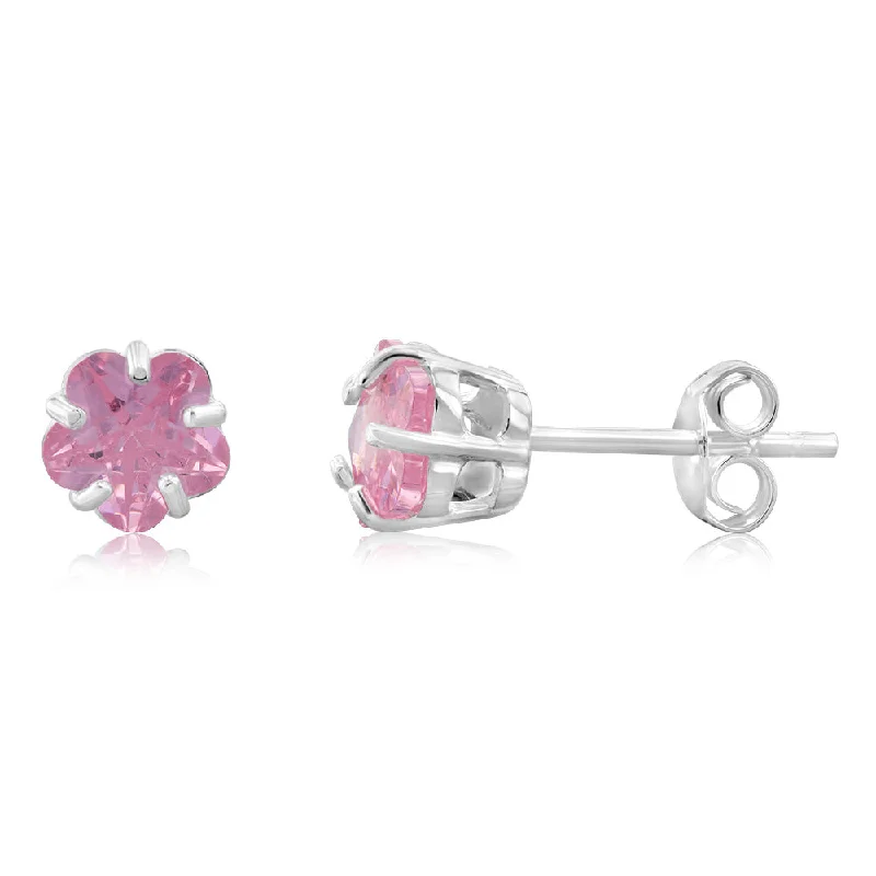 wedding stud earrings for women -Sterling Silver Pink Cubic Zirconia Studs Earrings