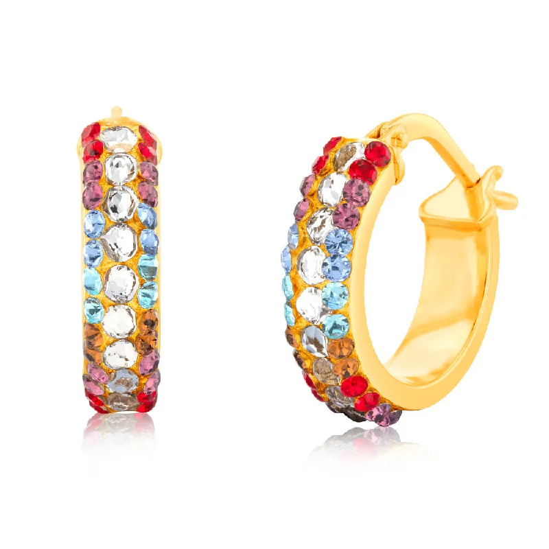 radiant gold stud earrings for women -9ct Yellow Gold Silverfilled Multicolour Crystal 10mm Hoop Earrings