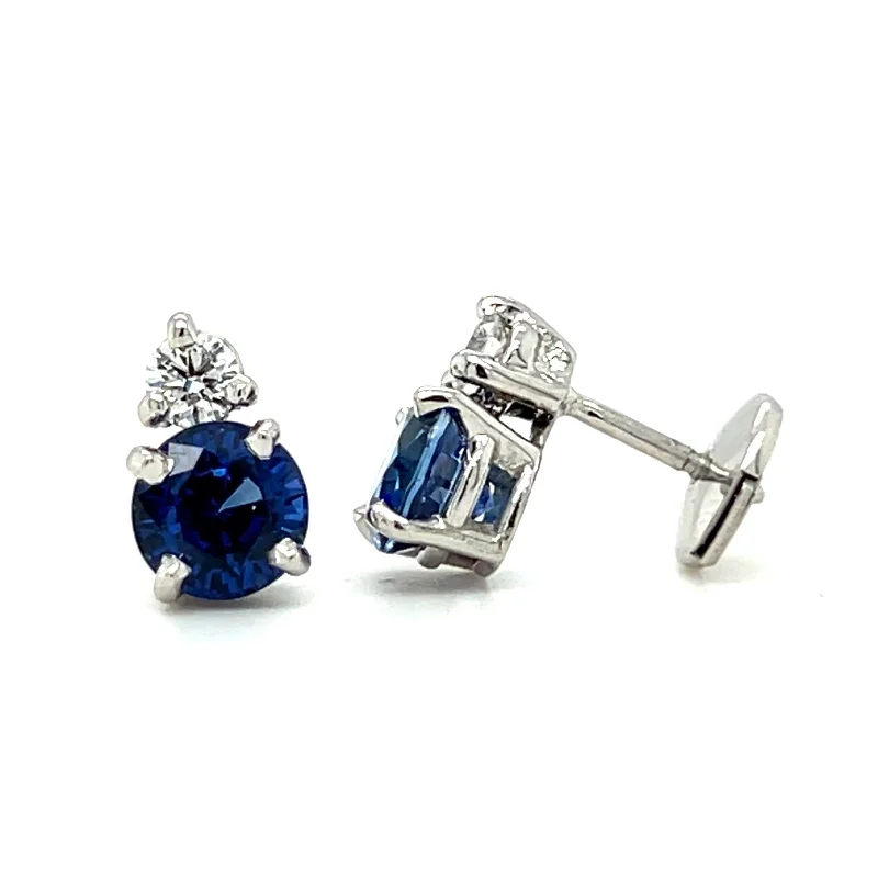 chic gemstone dangle earrings for women -Pre-Owned Platinum Blue Sapphire & Diamond Stud Earrings