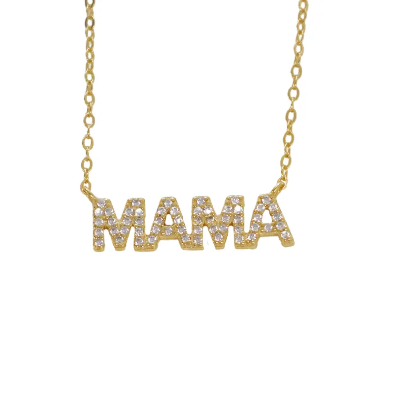 classic pendant necklaces for women -"Mama" Pave CZ Necklace