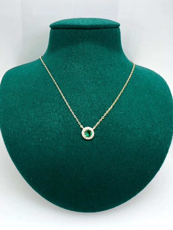 silver coin pendant necklaces for women -HALO EMERALD SOLITAIRE  Necklace