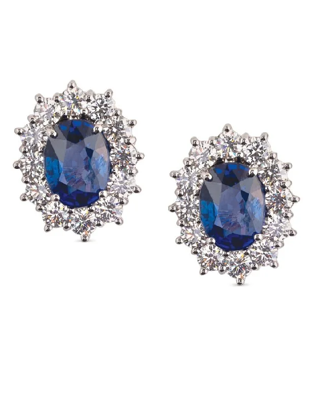 classic drop earrings for women -18k White Gold, Sapphire and Diamond Earrings