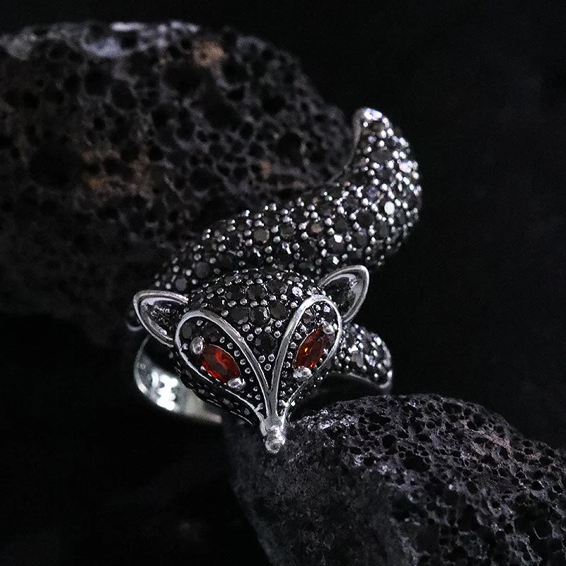 vintage platinum rings for women -Novelty Fox Sterling Silver Inlay Zircon Open Rings