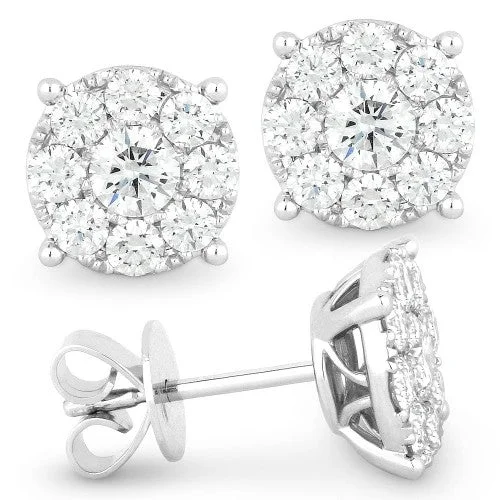 crystal hoop earrings for women -14K White Gold Diamond Cluster Stud Earrings