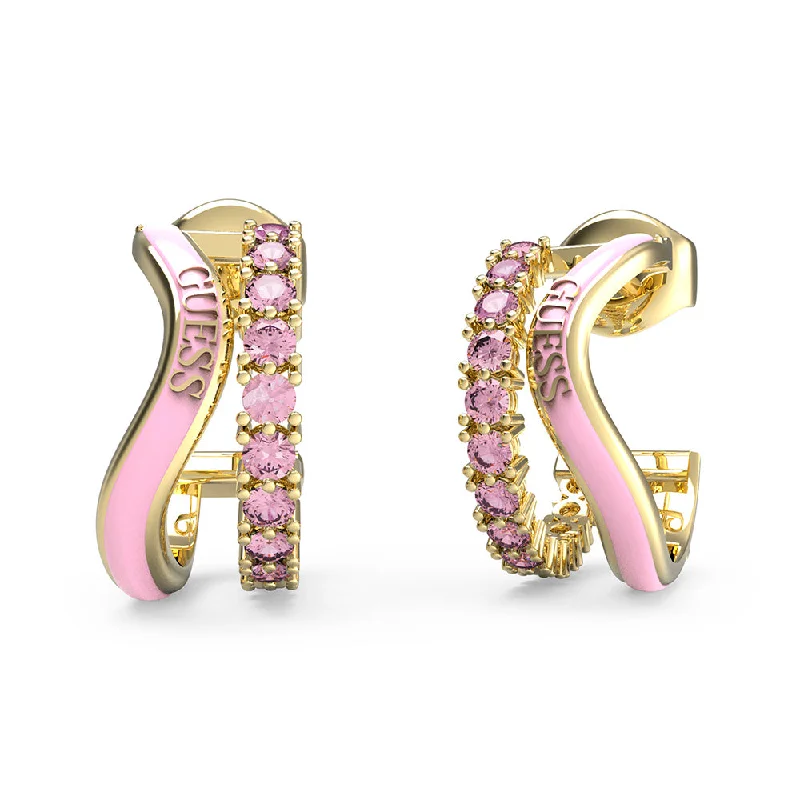 casual drop earrings for women -Guess Gold Plated Stainless Steel 17mm Rose Double J Hoop Earrings