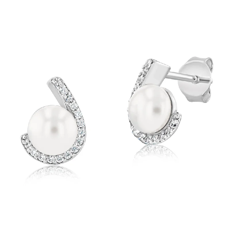 diamond chandelier earrings for women -Sterling Silver Zirconia And Simulated Pearl Stud Earrings