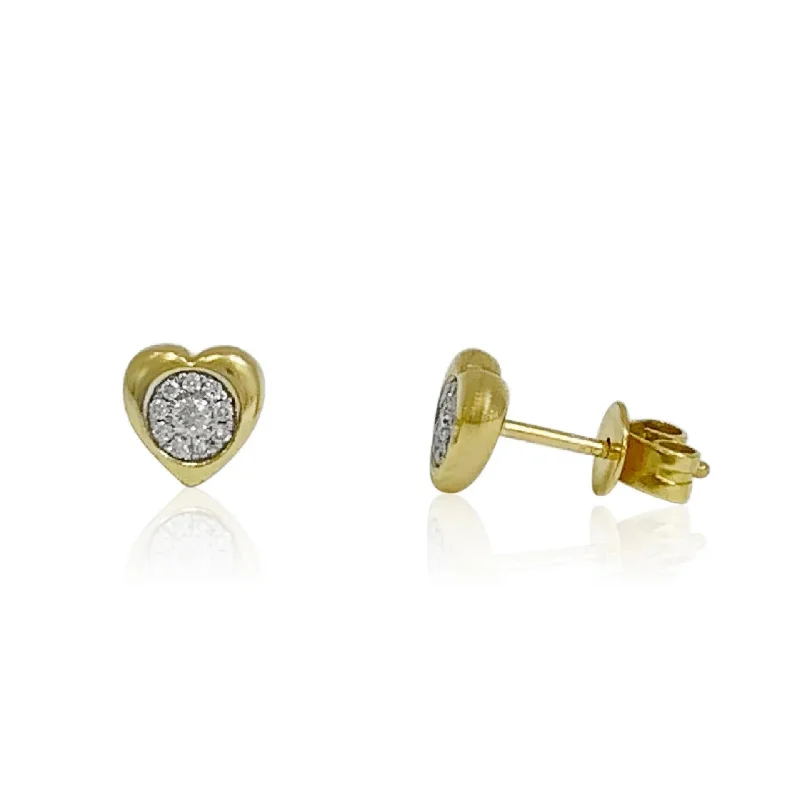 classic pearl stud earrings for women -Yellow Gold Diamond Heart Earrings