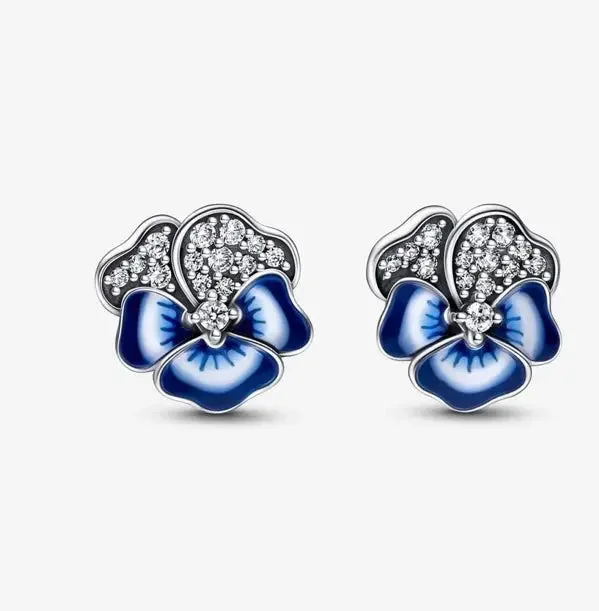 radiant gemstone chandelier earrings for women -Pandora Blue Pansy Flower Stud Earrings