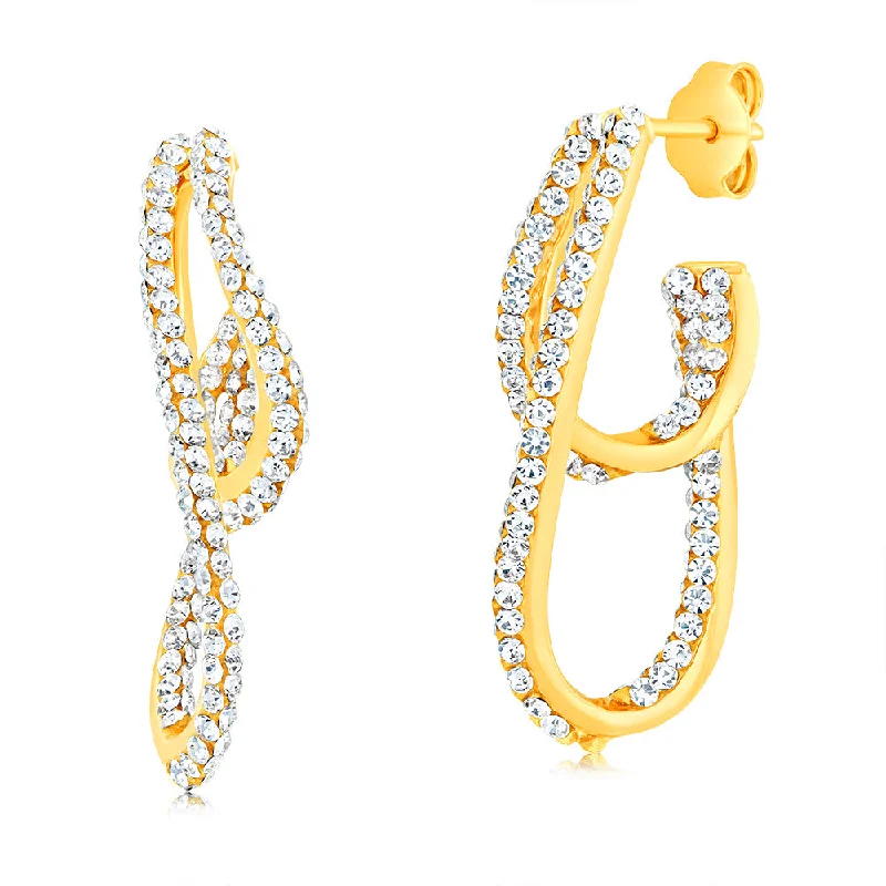 luxurious gemstone drop earrings for women -9ct Yellow Gold Silverfilled Crystal Abstract 3/4th Hoop Earrings