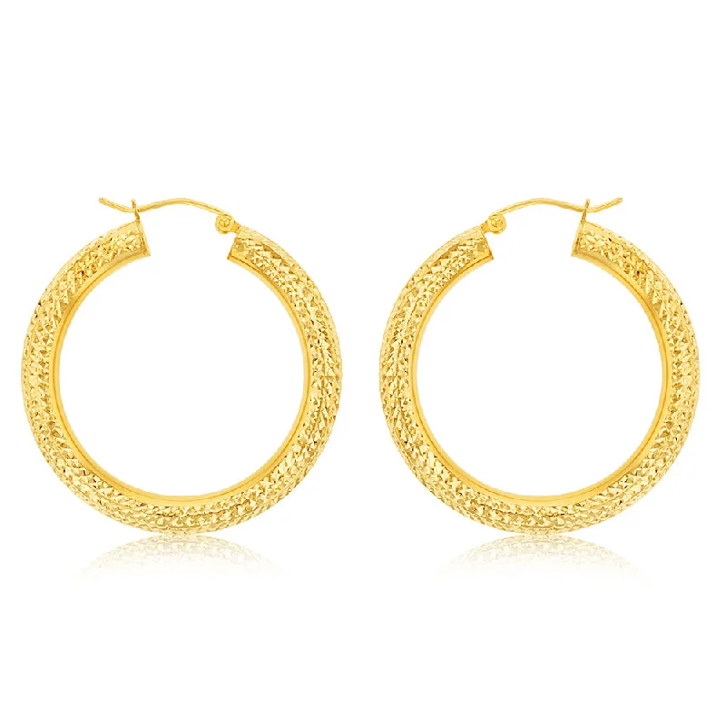 elegant diamond earrings for women -9ct Yellow Gold Silverfilled Diamond Cut 35mm Hoop Earrings