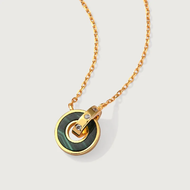 chic gemstone pendant necklaces for women -Lucky Rings Malachite Pendant Necklace