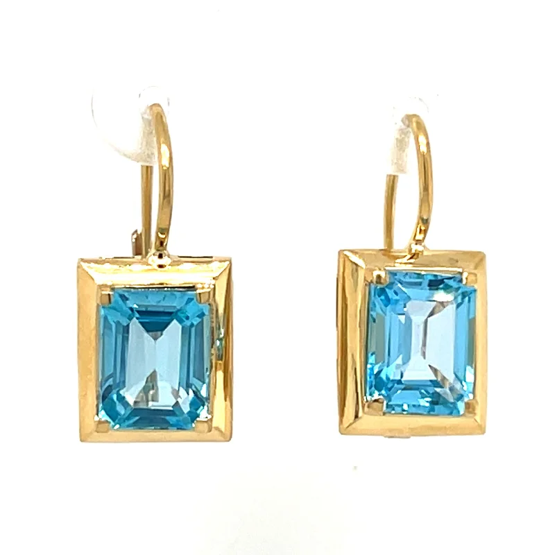 fashion diamond hoop earrings for women -Pre-Owned 18k Yellow Gold Swiss Blue Topaz Fashion Earrings