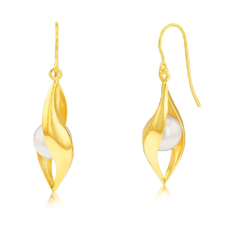 chic silver earrings for women -9ct Yellow Gold Silver-filled Fresh Water Pearl Drop Earrings