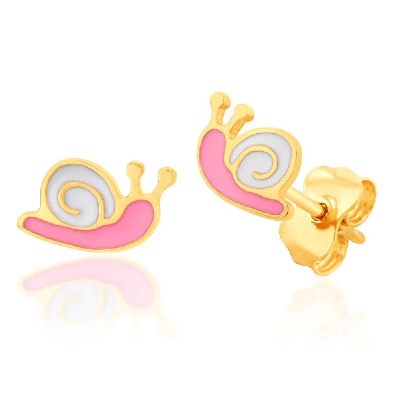 vintage gemstone stud earrings for women -9ct Yellow Gold Pink Snail Stud Earrings