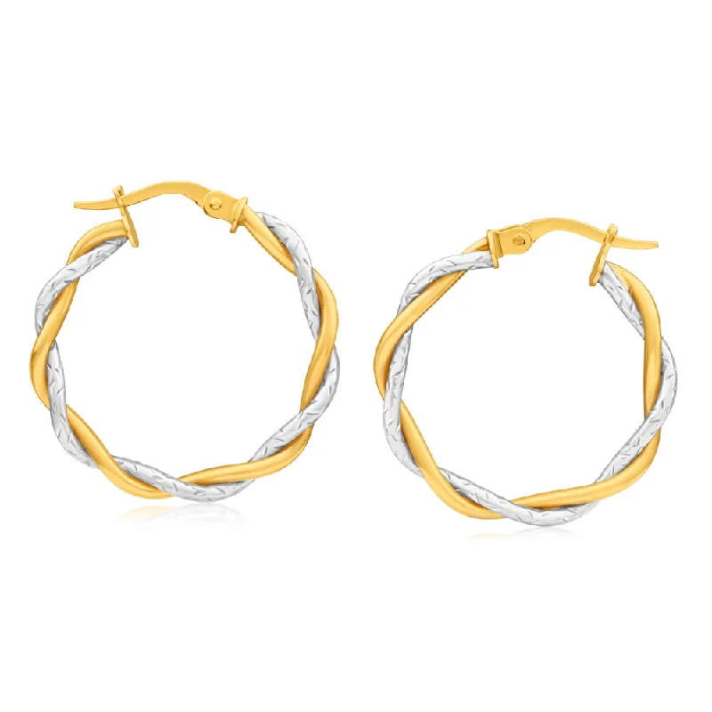 radiant diamond stud earrings for women -9ct Yellow & White Gold Hoop Earrings twin tube twist