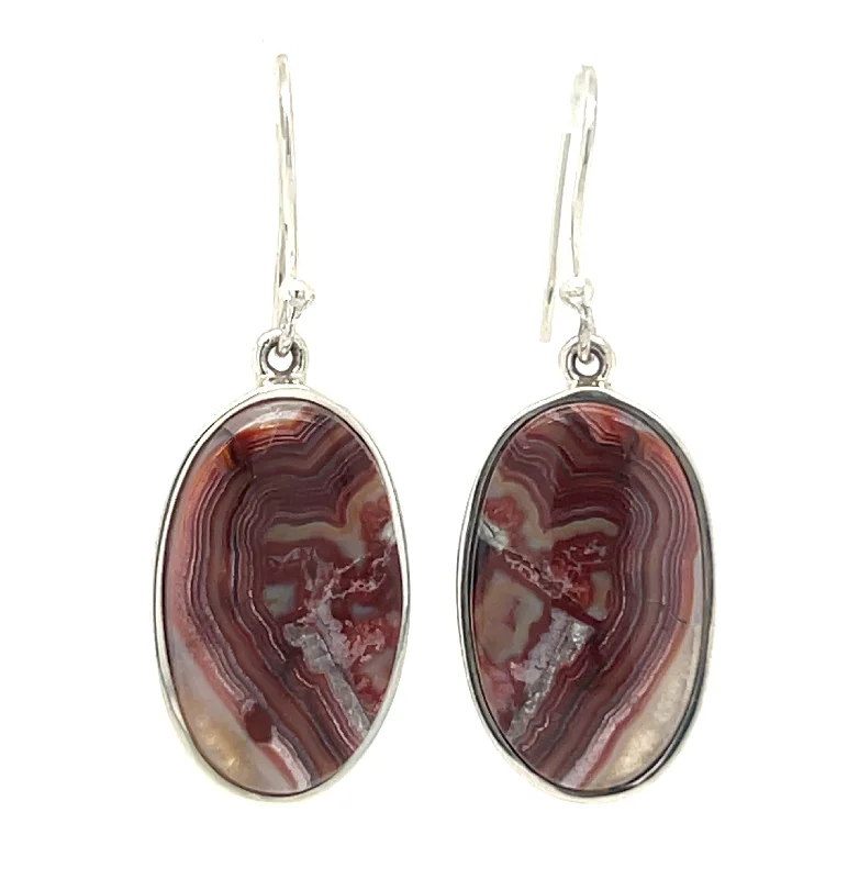 unique gold earrings for women -Sterling Silver Crazy Lace Agate Earrings