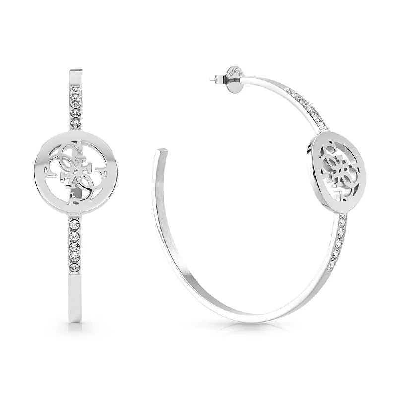 luxury diamond drop earrings for women -Guess Stainless Steel 50mm Hoop Round 4G Earrings