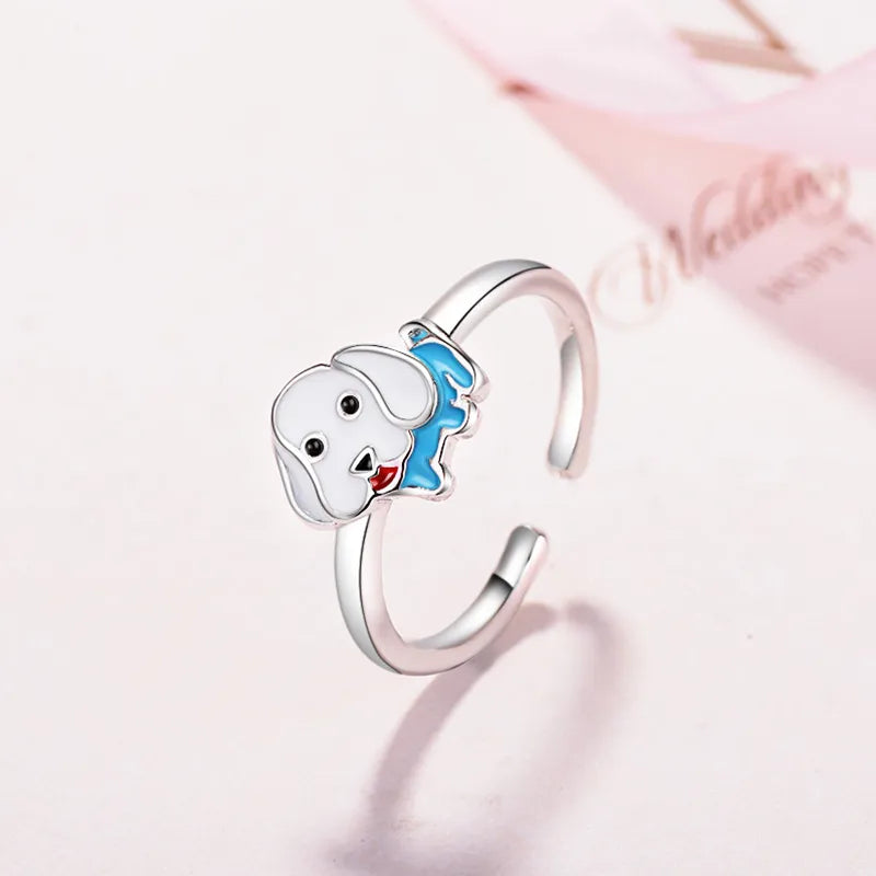 sapphire rings for women -Cute Dog Copper Epoxy Adjustable Ring