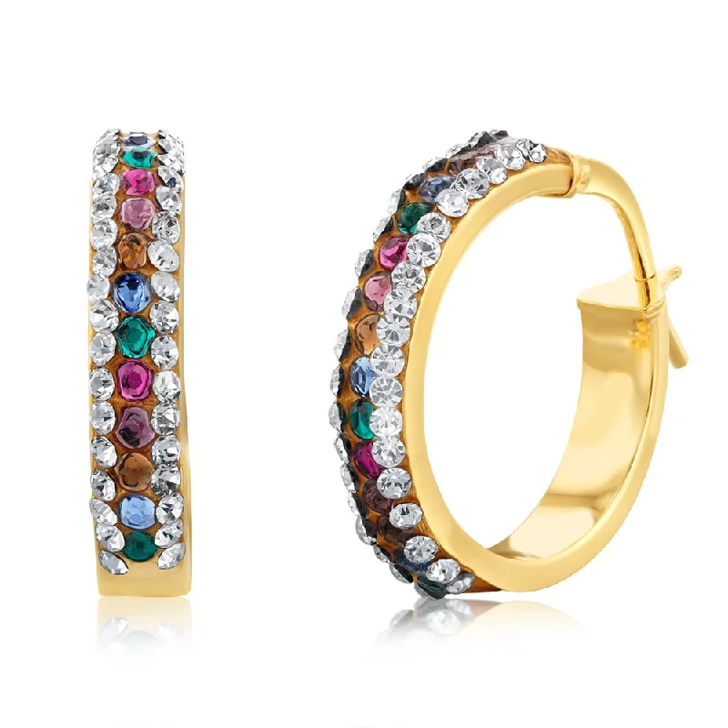 radiant pearl earrings for women -9ct Yellow Gold Silverfilled Multicolour And White Crystal 15mm Broad Hoop Earrings