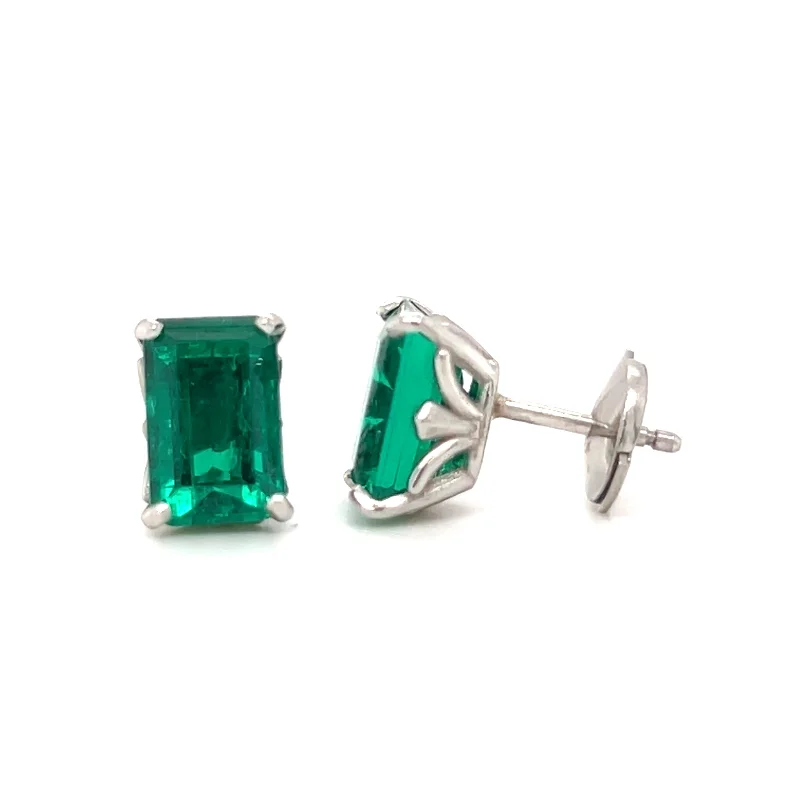 gold drop gemstone earrings for women -Pre-Owned Platinum Emerald Gemstone Stud Earrings