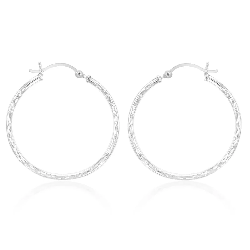 gemstone drop earrings for women -Sterling Silver Diamond Cut 30mm Hoop Earrings