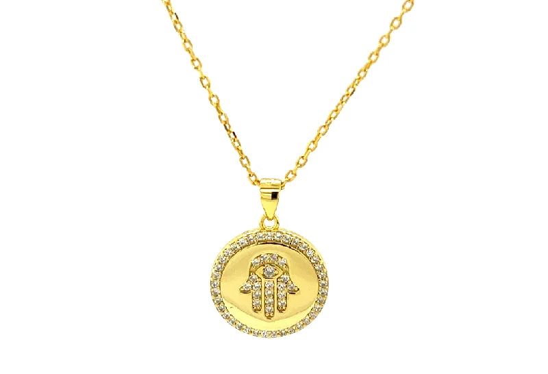 small heart necklaces for women -HAMSA MEDALLION CZ NECKLACE