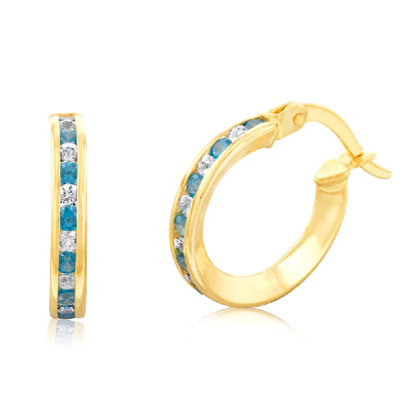 chic silver hoop earrings for women -9ct Yellow Gold Silverfilled Blue Cubic Zirconia 10mm Hoop Earrings