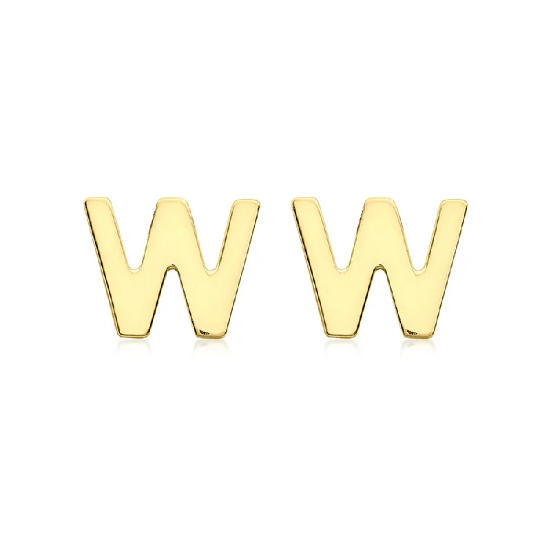 delicate gemstone drop earrings for women -9ct Yellow Gold Mini Initial "W" Stud Earrings