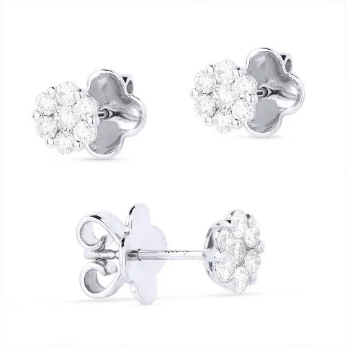 small hoop earrings for women -14K White Gold Flower Diamond Cluster Stud Earrings