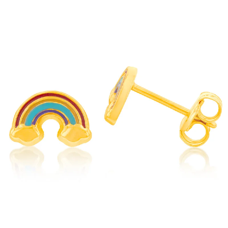 dainty drop hoop earrings for women -9ct Yellow Gold Rainbow Enamel Stud Earrings