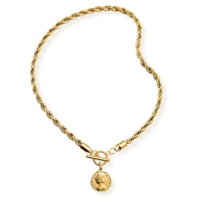 gold pendant necklaces for women -Rope Chain Toggle Coin Necklace