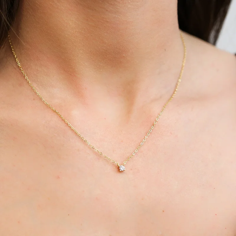 celestial gemstone bar necklaces for women -GOLDIE - Dainty Gold Chain with CZ Pendant Necklace