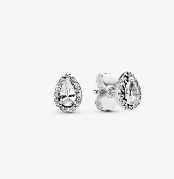 sparkling gemstone chandelier earrings for women -Pandora Sparkling Teardrop Halo Stud Earrings